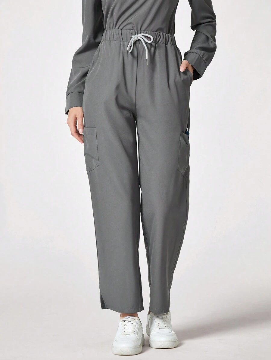 TaskEZ Pantaloni casual con vita in cordoncino e tasche, pantaloni a vita bassa/uniforme infermiera, pantaloni da infermiere - Grigio - Visualizzare 1