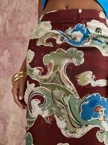 COSMINA Váy dài thẳng họa tiết khói mây phong cách Trung Hoa thanh lịch cổ điển dành cho nữ - Nhiều màu - Xem 3