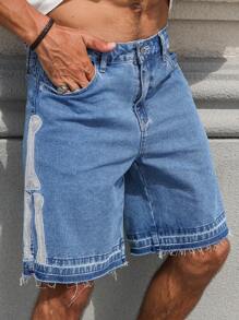 Manfinity Homme Men Plain Simple Daily Wear Denim Shorts - Medium Wash - View 5