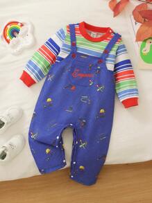 SHEIN Persoplay Kids Ensemble de costume de bébé garçon avec thème d'Halloween, rayures colorées, pour la fête d'Halloween