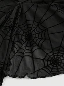 ROMWE Goth Y2K 风格性感露脐蜘蛛网可拆卸短款女式上衣 - 黑色 - 查看 4