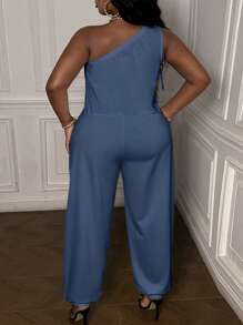 Slaydiva Plus Size Off-Shoulder Jumpsuit For Women - Blue - View 2
