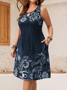 EMERY ROSE Vestido de verano sin mangas con estampado para mujeres de talla grande - Blanco y Negro - Ver 3