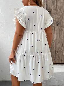 SHEIN VCAY Váy chắp vá in hình trái tim tay bồng cỡ lớn thường ngày - Màu xanh hải quân - Xem 2