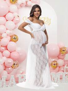 孕妇蕾丝性感露肩高腰开衩拍照婴儿洗礼孕妇礼服