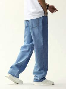 Manfinity Hypemode Men's Light Blue Washed Straight Leg Jeans - Medium Wash - View 5