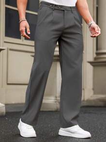 Manfinity Homme 男士纯色简约口袋直筒裤灰色裤子男士西装裤灰色裤子男士秋季灰色裤子 - 深灰色 - 查看 5