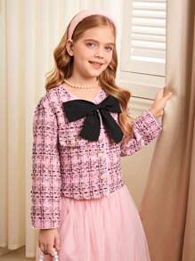 Tween Girls' Elegant And Gorgeous Pink Coat With Bowknot - Pink - View 1