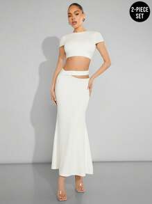 SHEIN Unity Open Back White Cut-Out Two-Piece Maxi Dress Set - White - View 1