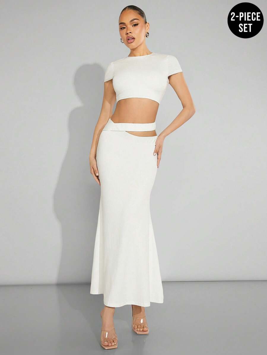 SHEIN Unity Open Back White Cut-Out Two-Piece Maxi Dress Set - White - View 1