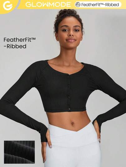 GLOWMODE FeatherFit™-Ribbed Long Sleeve Cardigan Daily Casual