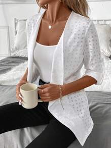 SHEIN Clasi Women's Solid Color Lace Casual Regular Jacket,Fall Clothes - White - View 5