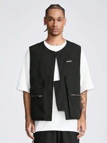 Manfinity VCAY Chaleco suelto de punto llano para hombres, estilo de salida de moda para amigos