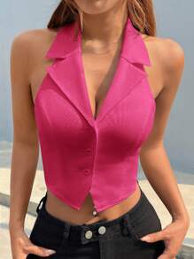 SHEIN EZwear Woven Round Neck Women's Suit Blazer In Magenta