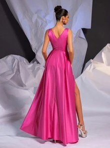 Glamrae Elegantes Abendkleid mit tiefen V-Ausschnitt, hohem Schlitz, asymmetrischer Schleife, für Date, Junggesellinnenabschied, Hochzeit, formelle Anlässe, elegante Dinnerparty, Abschlussball, für Hochzeitsgäste, Abschlussfeier