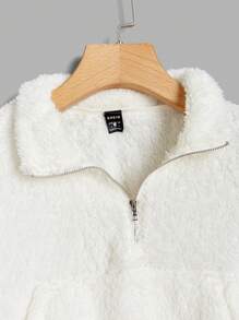 SHEIN EZwear Casual Versatile White Fuzzy Sweatshirt, Autumn/Winter - White - View 4