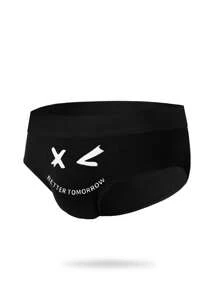 Men's Mid-Rise Letter Print Briefs - Black and White - View 4