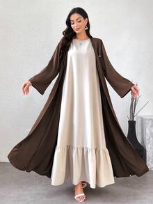 Al Najma 女士线条图案印花休闲长袖开衫 - 咖啡棕 - 查看 4