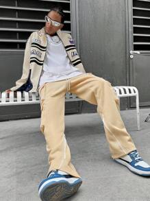 Manfinity EMRG Men's Solid Color Drawstring Pocket Casual Cargo Sweatpants