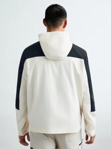 Manfinity VCAY Men's Casual Fashion Windbreaker Patchwork Loose Fit Long Sleeve Open Front Jacket,Black,White,Splice,Waterproof, Sunscreen And Quick Drying, For Fall Winter - Green - View 2