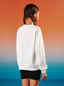 THE POWERPUFF GIRLS X SHEIN Sudadera oversized con estampado a cuadros blanco y rosa degradado y gráfico de dibujos animados para niña preadolescente - Blanco - Ver 2