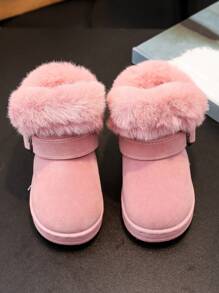 2024 Winter New Kids Warm Snow Boots, Thicken Plush Mid-Calf Boots For Toddler Boys & Girls - Pink - View 3