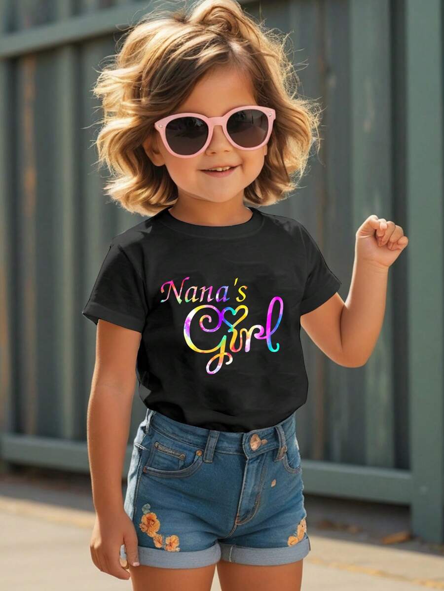 Baby Girl's Casual Creative Colorful Letter Print Short Sleeve T-Shirt, Summer - Black - View 1