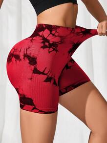 SHEIN Sport Studio Women Random Print Seamless Tie-Dye Sports ShortsWomen Sweat Short, Gym Short, Biker Short