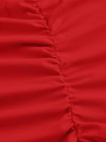 SHEIN EZwear Solid Color Spaghetti Strap Ruffled Fishtail Dress, Bodycon - Red - View 4