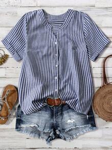 SHEIN LUNE Plus Size Women Casual Striped Short Sleeve Blouse Women Shirt
