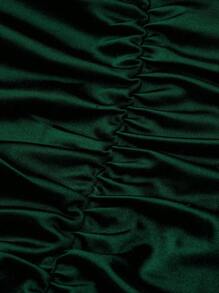 SHEIN Belle Vestido de verano de talla grande, elegante, con patchwork de jacquard, arrugado y con tirantes divididos - Verde Oscuro - Ver 4