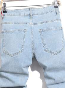 Manfinity Homme 男式破洞修身休闲牛仔裤，带口袋 - 淺色水洗藍 - 查看 4