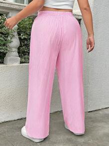 SHEIN EZwear Valentine's Day,Plus Size Casual Loose Striped Palazzo Pants For Summer - Pink - View 2