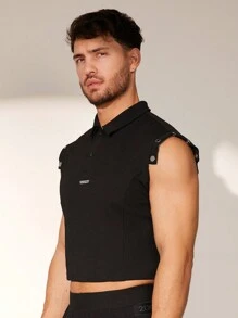 FeverCity 男士短款修身 Polo 衫，适合夏季 - 黑色 - 查看 5