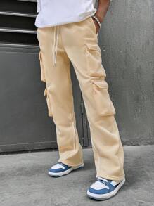 Manfinity EMRG Men's Solid Color Drawstring Pocket Casual Cargo Sweatpants
