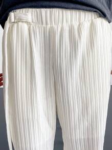 Claim Dot Men's Solid Color Side Buckle Loose Straight Casual Pants - White - View 1