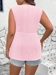 SHEIN Clasi Áo ba lỗ không tay đơn giản màu trơn dành cho nữ cỡ lớn - Hồng - Xem 2