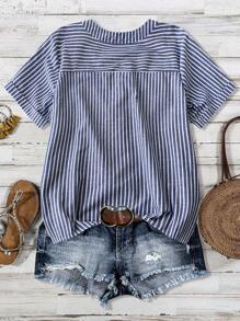 SHEIN LUNE Plus Size Women Casual Striped Short Sleeve Blouse Women Shirt