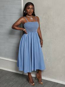 Slaydiva Women Solid Color Minimalist Everyday Denim Camisole Dress