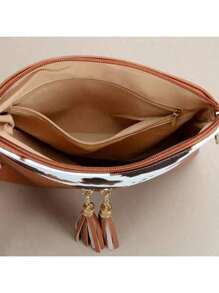 1PC Vintage Animal Print Women's Crossbody Bags For Gift, Casual Cow Pattern Shoulder Bag For Daily Used, Ladies Handbags With Wristlet