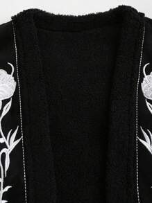Sweetra Floral Embroidered Padded Sleeveless Jacket, Autumn/Winter - Black - View 3