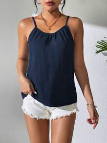 SHEIN LUNE Women Simple Solid Color Camisole Tank Top - Navy Blue - View 4