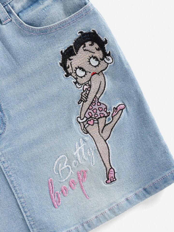 Our Betty Boop | ROMWE Embroidered Cartoon Figure And Star Pattern