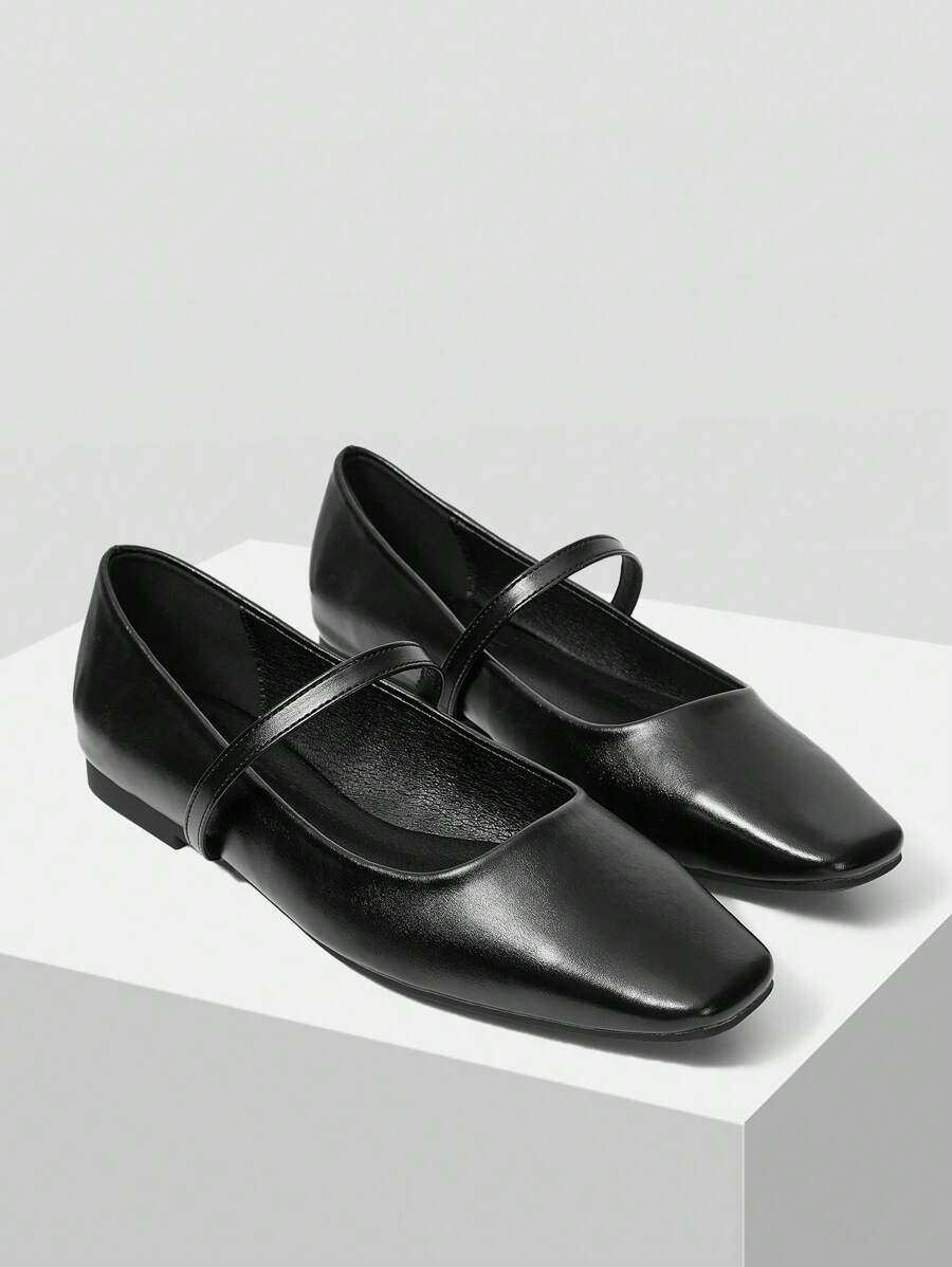 MOTF PREMIUM 舒适简约百搭通勤玛丽珍平底鞋，适合女士、女巫、新年假期、情人节 - 黑色 - 查看 1