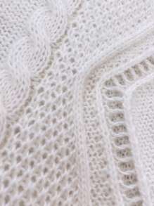 Calvaya 大码女式圆领长袖镂空刺绣休闲针织套头衫，秋冬款 - 白色 - 查看 5
