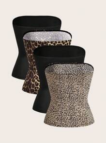 SHEIN EZwear 4 件套女士夏季动物印花抹胸套装 - 黑色 - 查看 2