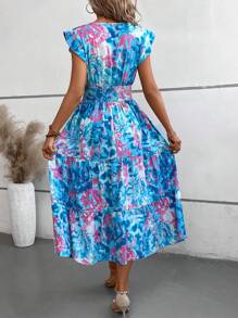 Breezaya Robe longue avec imprimé tout-sur-tout et volants pour les vacances d'été, tenue de plage pour femmes