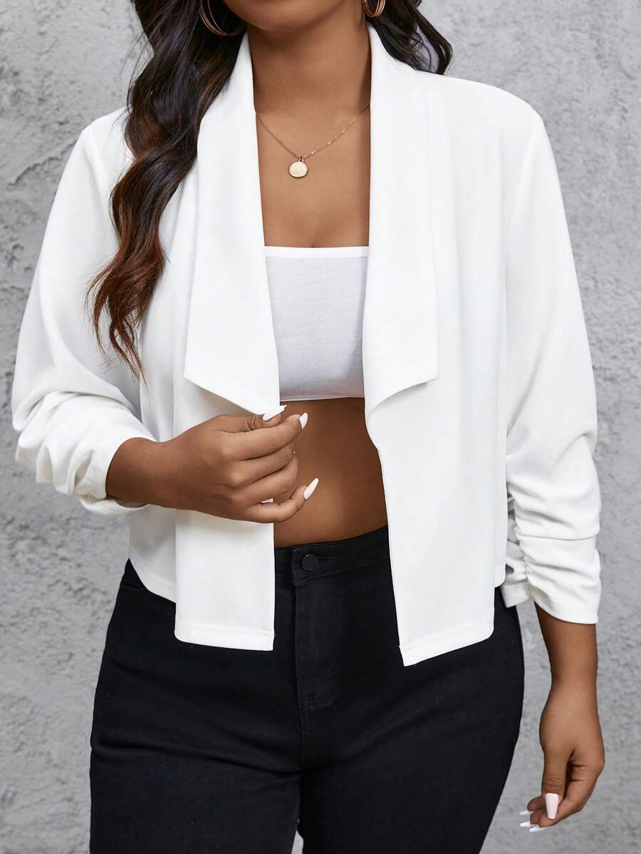 SHEIN Privé 大码女式纯色简约长袖西装外套 - 白色 - 查看 1