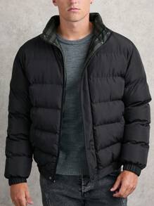 RueChic Men Plain Detailed Regular Puffer Coat - Black - View 6
