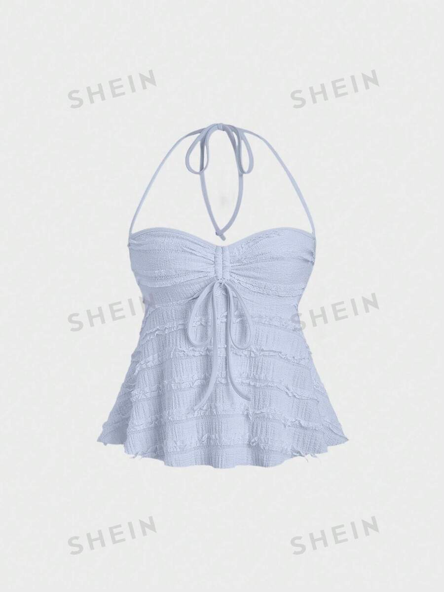 Sweetra Tricou de damă, de culoare uni, cu cravată în față, ocazional, vară